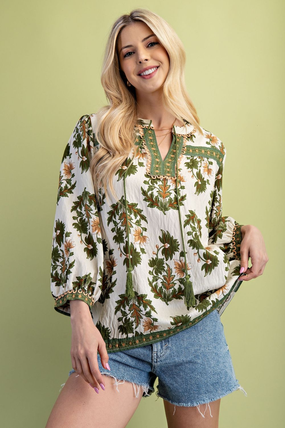 Floral Print 3/4 Sleeve Blouse