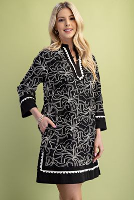 Embroidered Notch Neck Dress