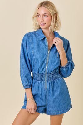 Denim Cinched Waist Romper