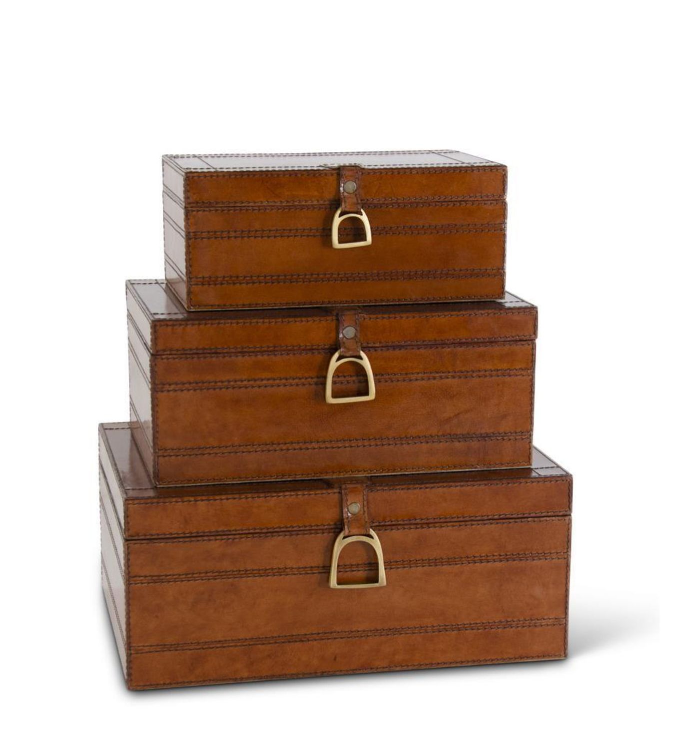 Brown Leather Suede Lined Box w/Stirrup Latch
