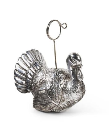 Silver 4&quot; Resin Turkey Card Holders