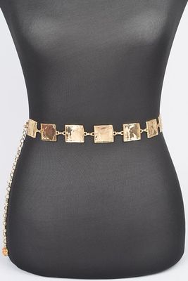 Gold Hammered Square Chain Belt