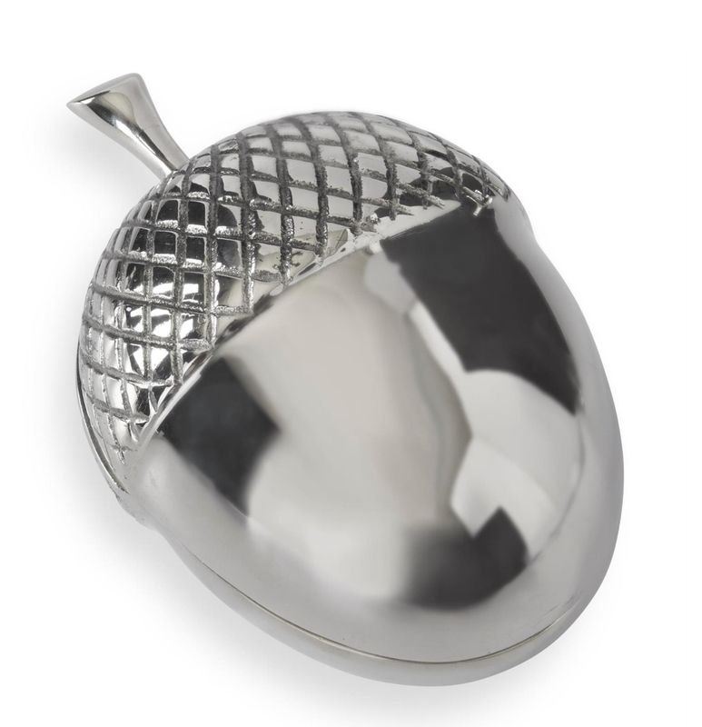 7.75&quot; Silver Metal Lidded Acorn Dish