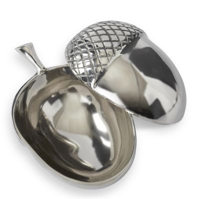 7.75" Silver Metal Lidded Acorn Dish