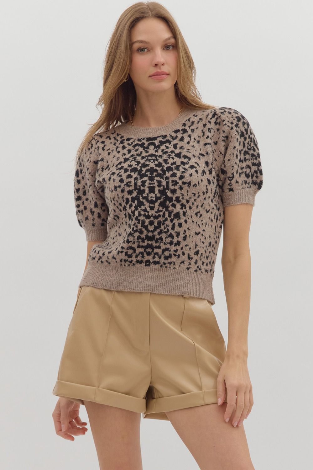 Animal Print Puff Sleeve Sweater