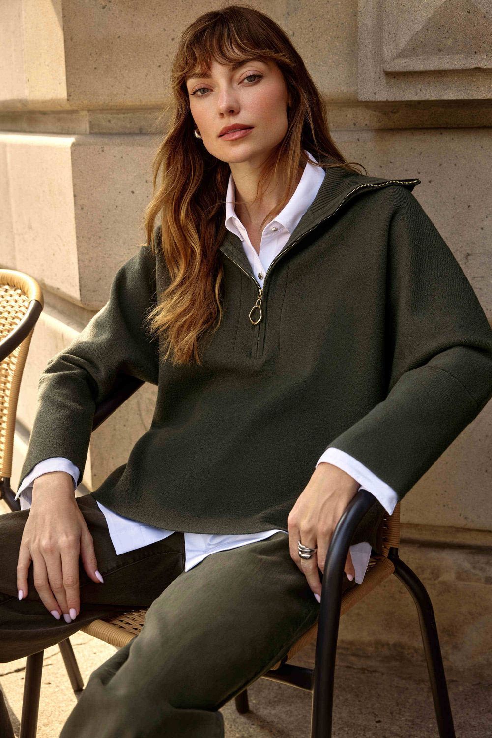 Sweater Knit Boxy Pullover w/Zipped Collar