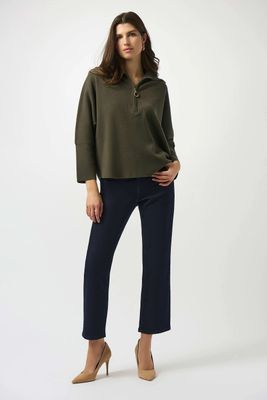 Sweater Knit Boxy Pullover w/Zipped Collar