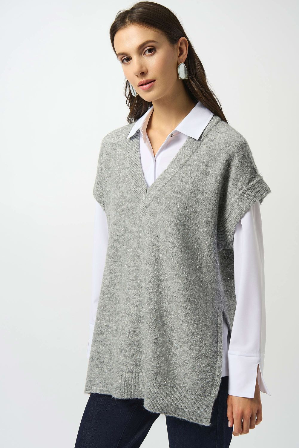 Sweater Knit Sleeveless Tunic w/Sequins