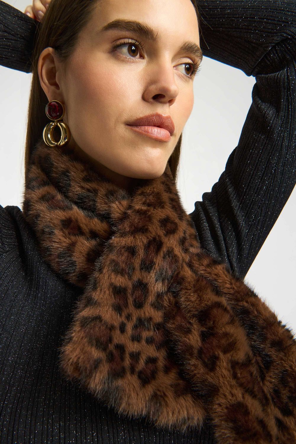 Faux Fur Leopard Print Pull-Through Scarf