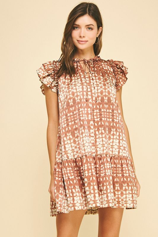 Print Ruffled Sleeve Dress