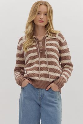 Lace Up Striped Sweater