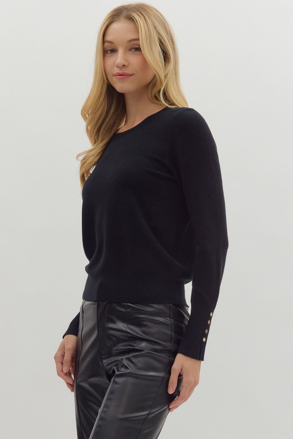 Black Sweater w/Button Cuff