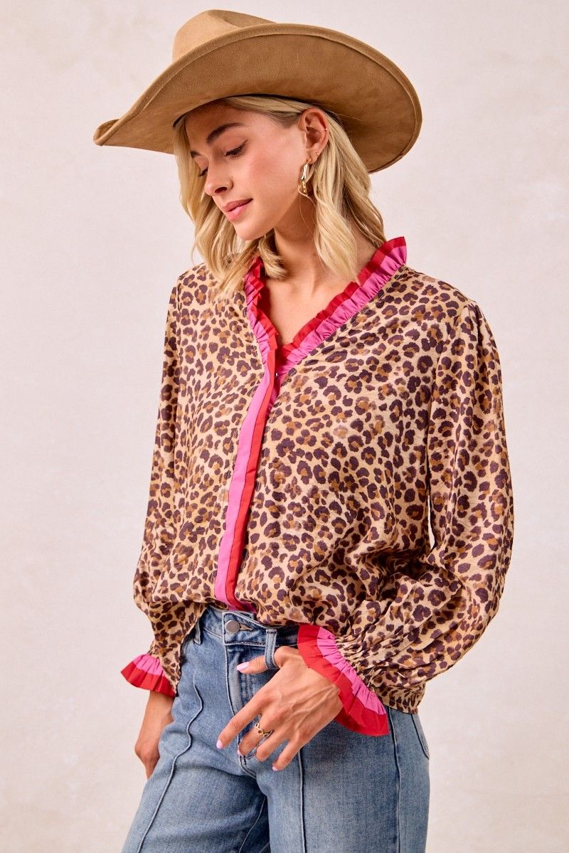 Leopard Top w/Stripe Trim