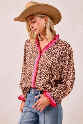 Leopard Top w/Stripe Trim