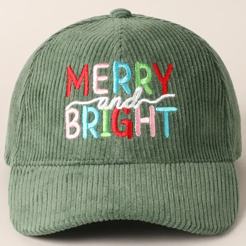 MERRY BRIGHT  Sage Embroidery Baseball Cap