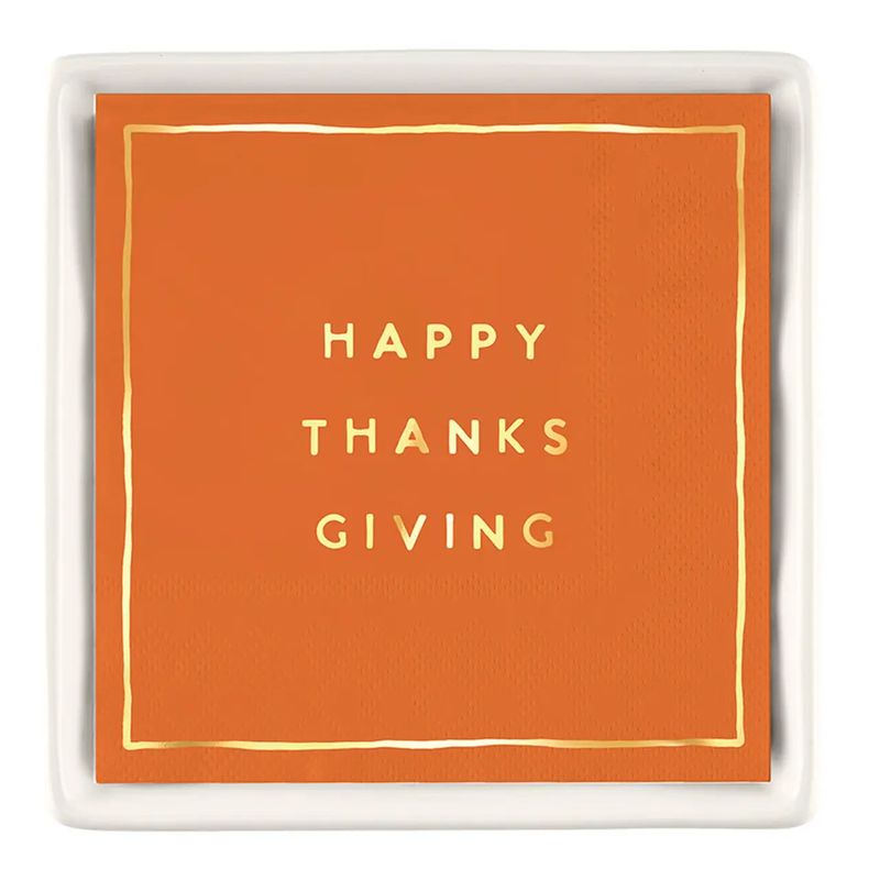 Ceramic Napkin Tray &amp; Napkins - Happy Thanksgiving