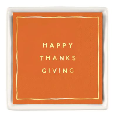 Ceramic Napkin Tray &amp; Napkins - Happy Thanksgiving