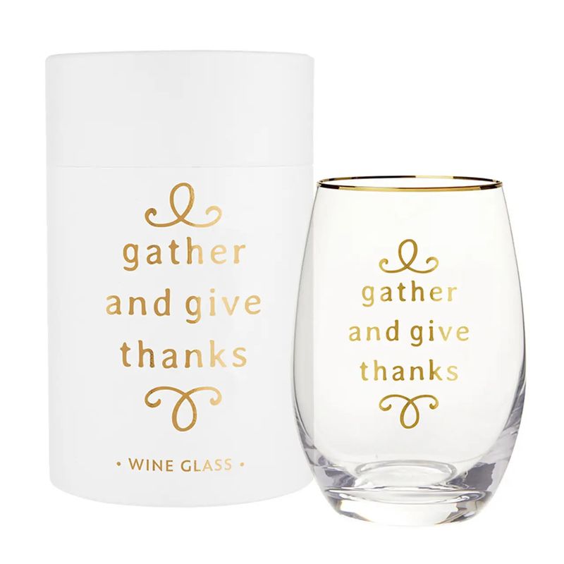 Wine Glass - Gather &amp; Give Thanks