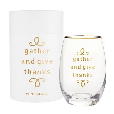 Wine Glass - Gather &amp; Give Thanks