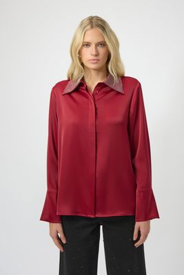 Satin Blouse w/Embellished Collar