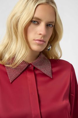 Satin Blouse w/Embellished Collar