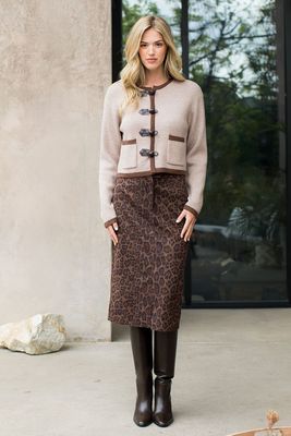 Leopard Suede Midi Skirt