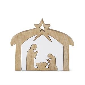 Wood Nativity w/White Enamel Center, Size: 9.25&quot;H x 11&quot;W x 1.5&quot;D