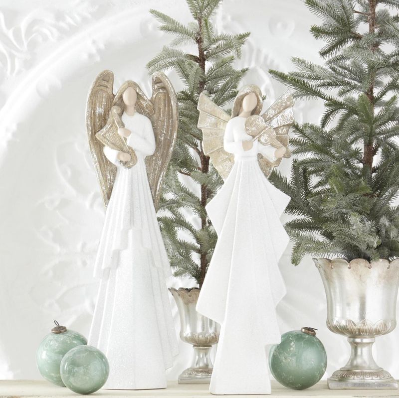 White Glittered Angels Playing Instruments
