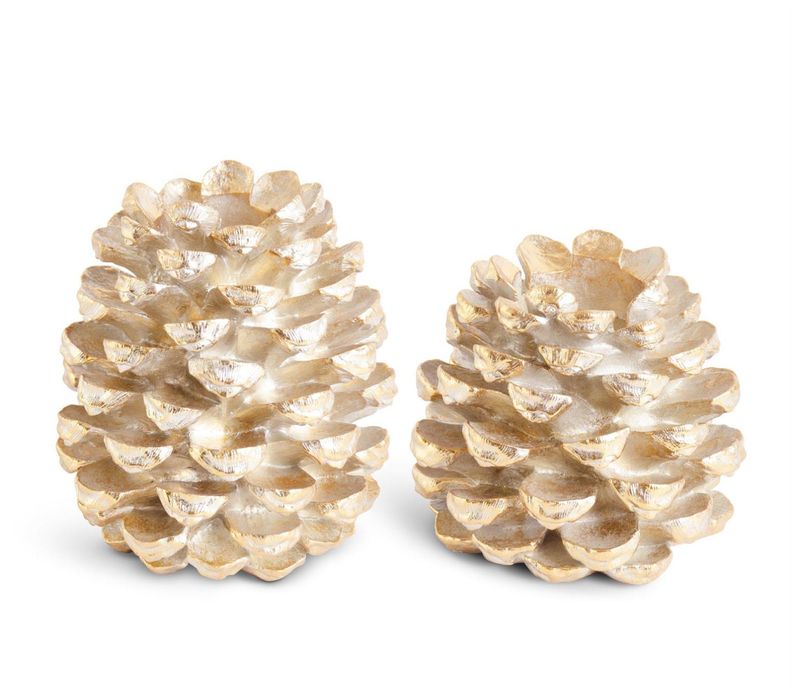 Antique Gold Resin Pinecone Pillar Candleholders
