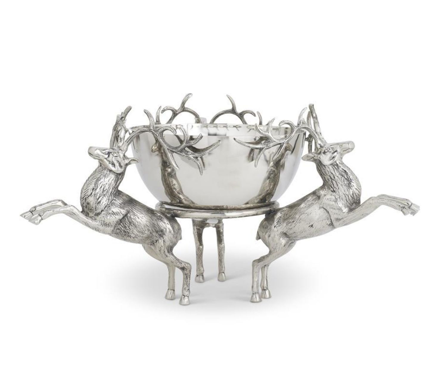 26&quot; Silver Punch Bowl w/3 Prancing Deer Stand