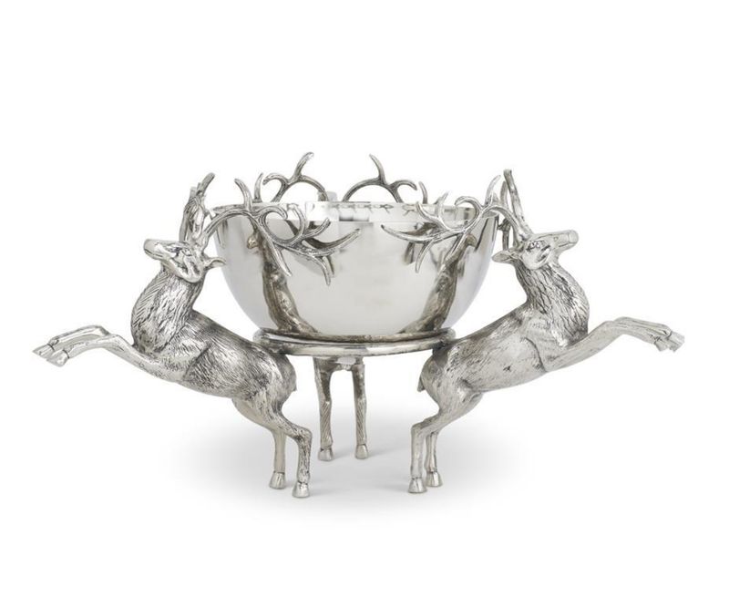 26&quot; Silver Punch Bowl w/3 Prancing Deer Stand