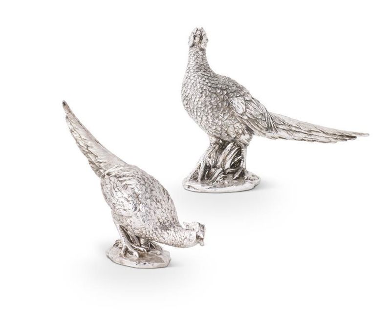 Antique Silver Resin Pheasants