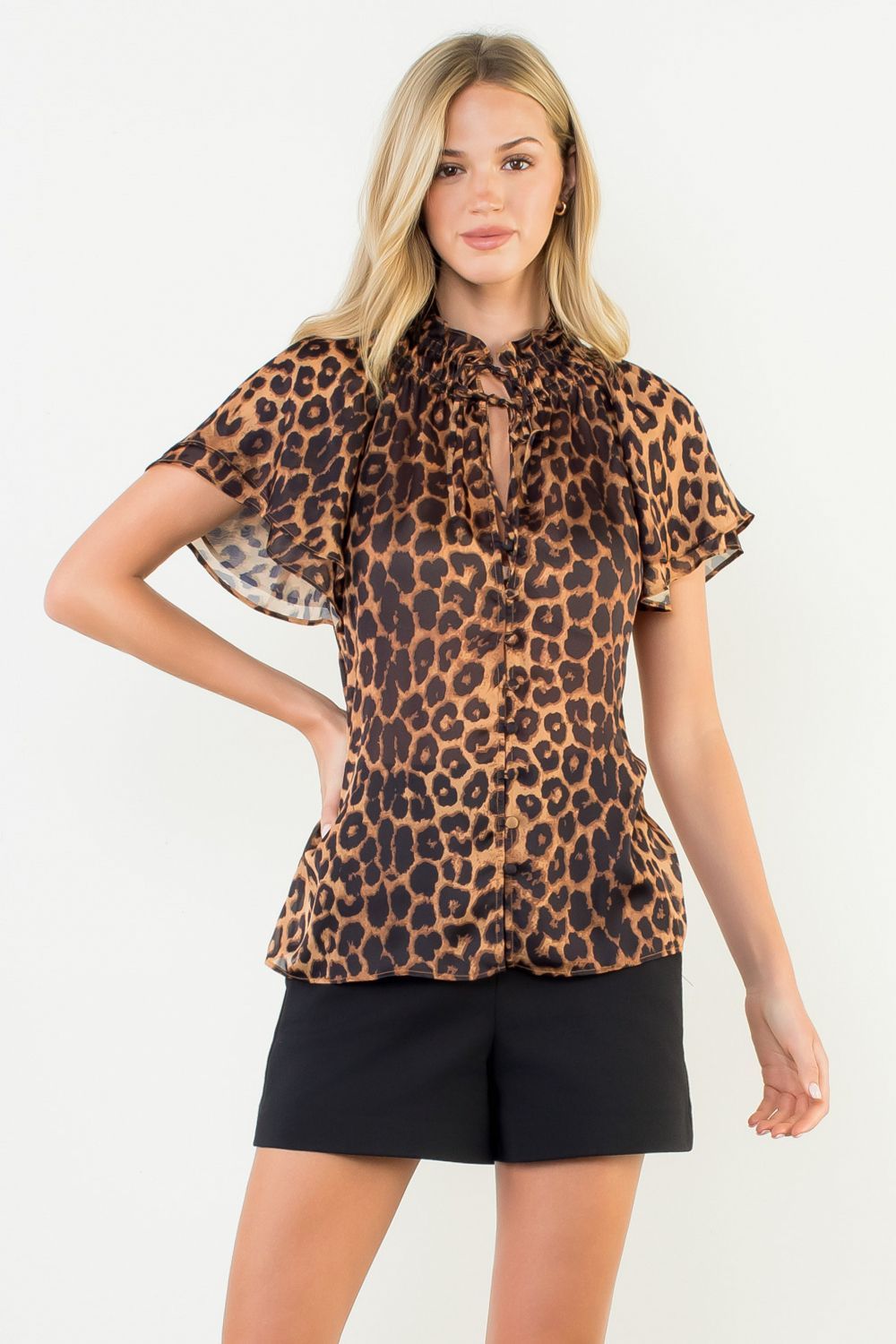 Flutter Sleeve Cheetah Print Top