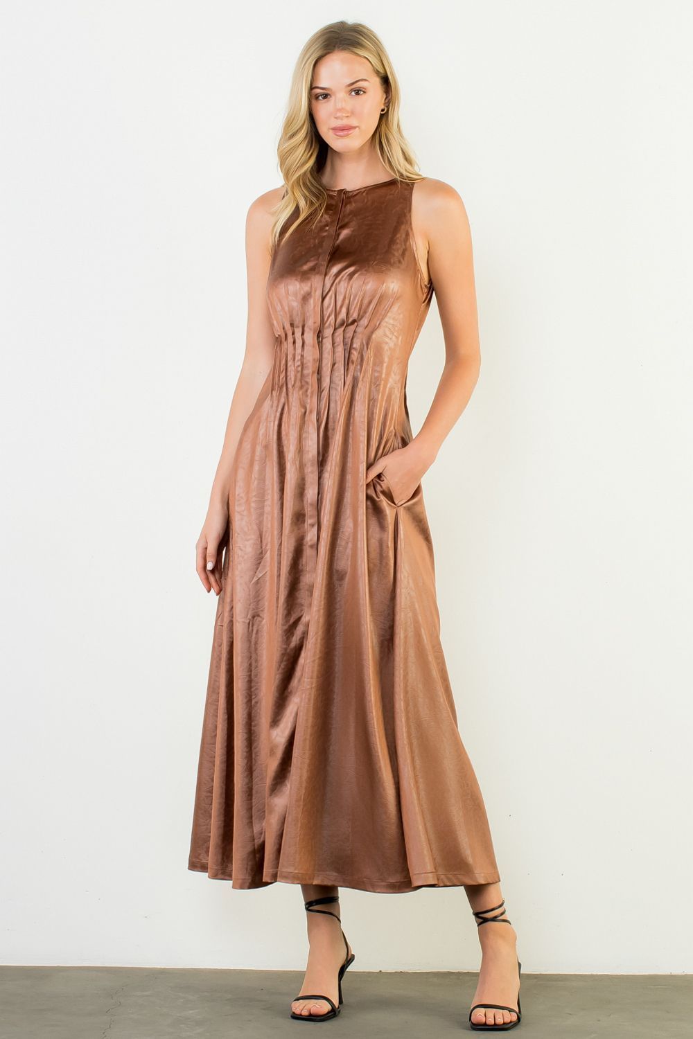 Pleated Sleeveless Maxi Dress
