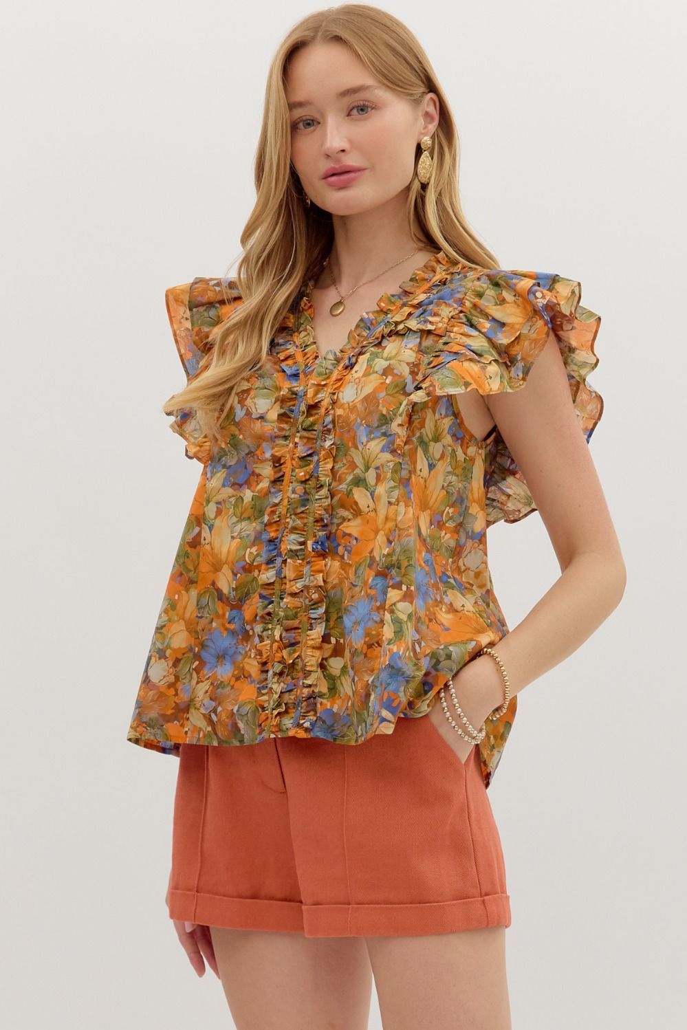Floral Flutter Sleeve Top