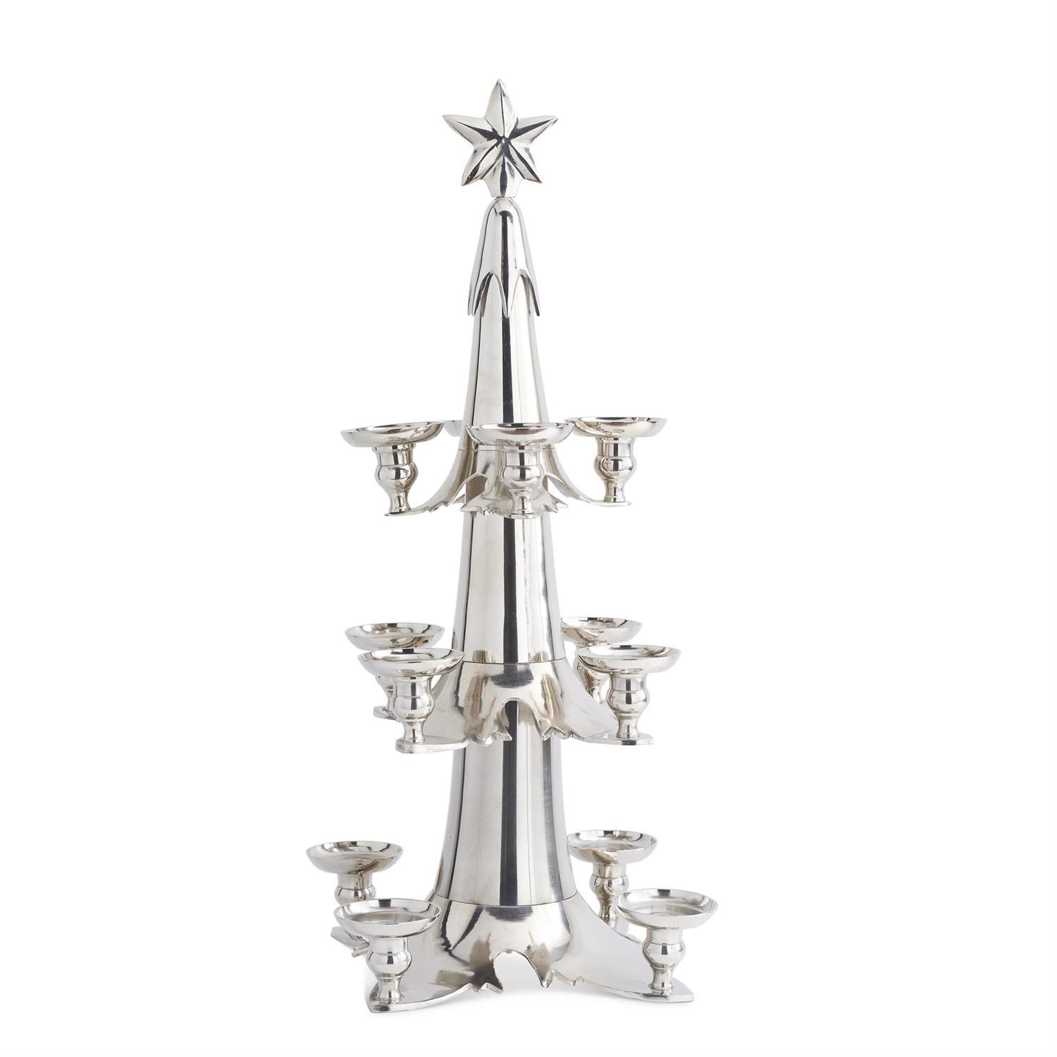 32.5&quot; Silver 3-Tiered Tree Candleholder