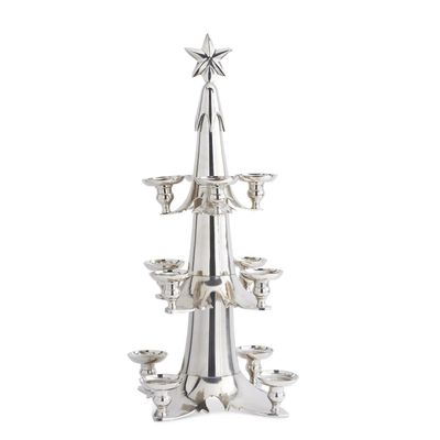 32.5&quot; Silver 3-Tiered Tree Candleholder