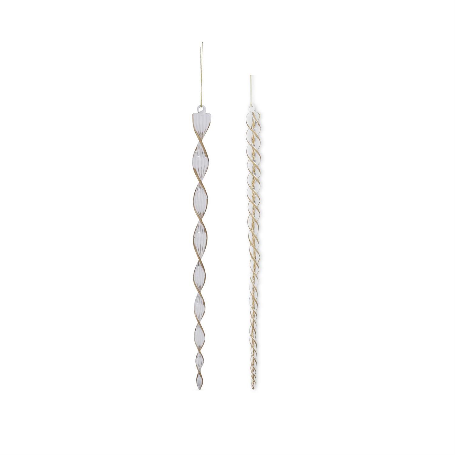 16&quot; Gold &amp; Clear Glass Spiral Icicle Ornaments