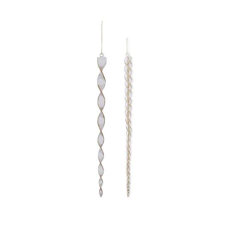 16&quot; Gold &amp; Clear Glass Spiral Icicle Ornaments