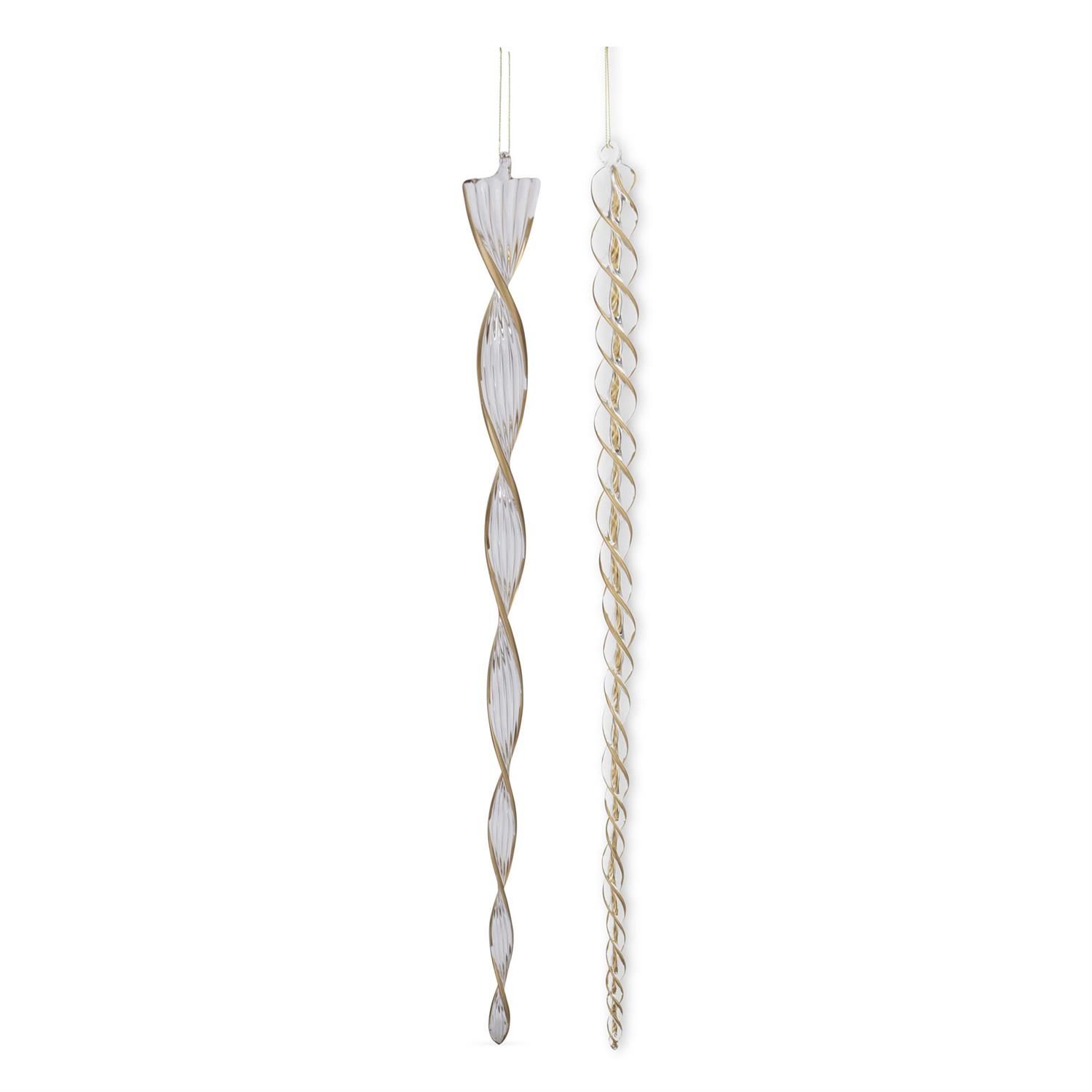 21&quot; Gold &amp; Clear Glass Icicle Ornaments