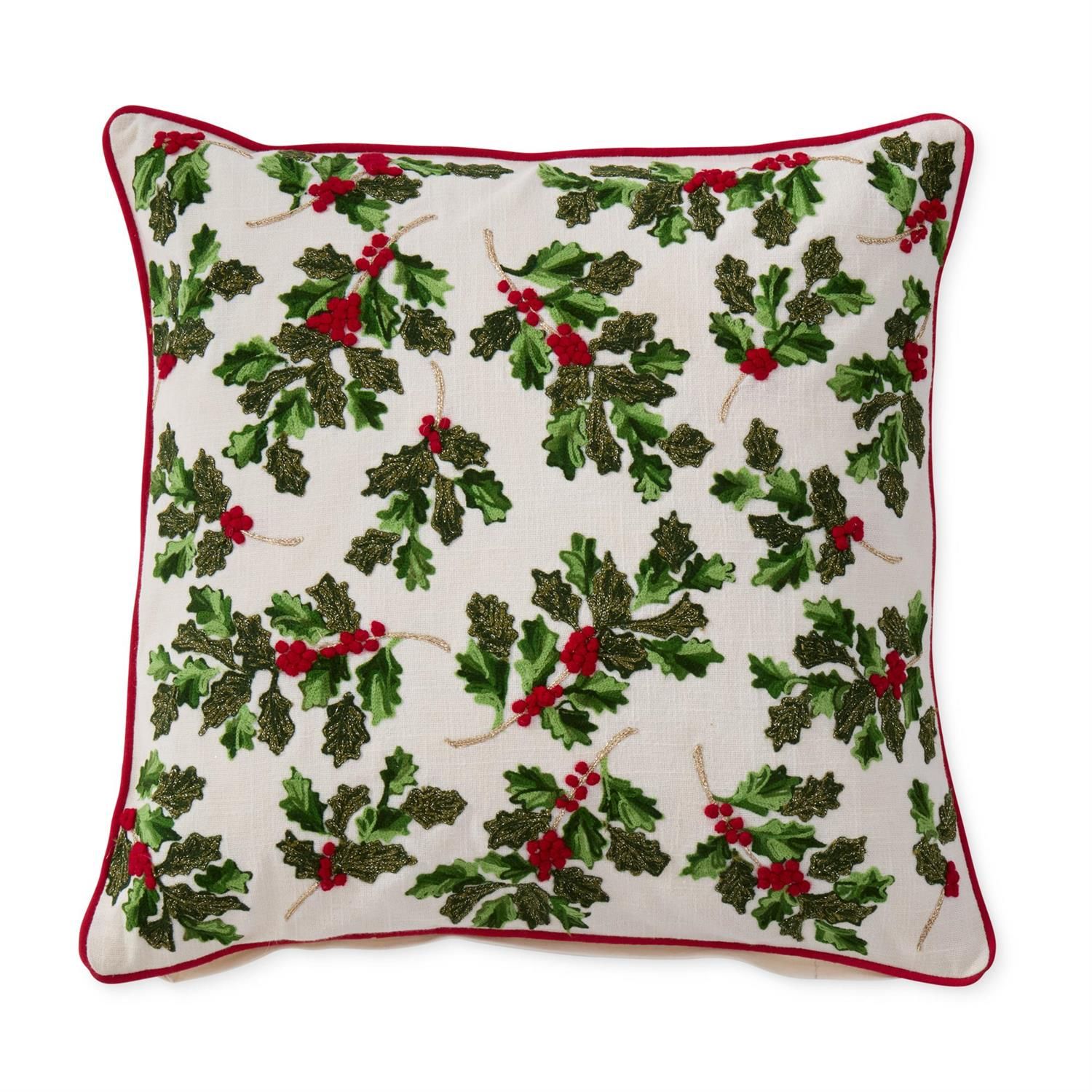 20&quot; Cream Pillow w/Holly Leaves