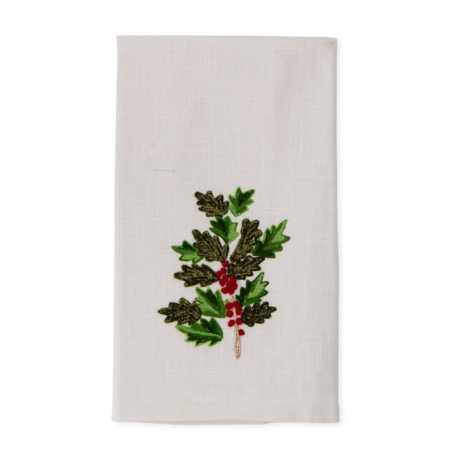 28&quot; Cream Towel w/Holly Leaves