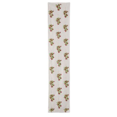 72&quot; Cream Table Runner w/Holly Leaves