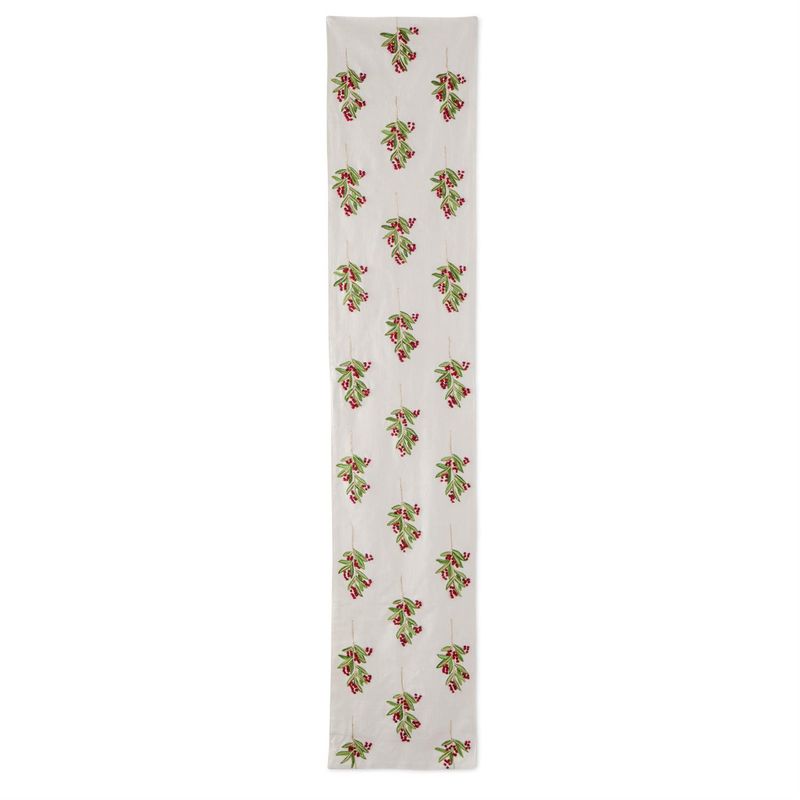 72&quot; Cream Table Runner w/Holly Leaves