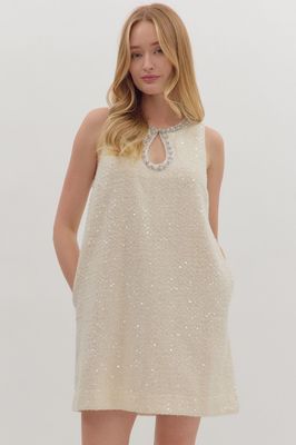 Cream Keyhole Sequin Dress