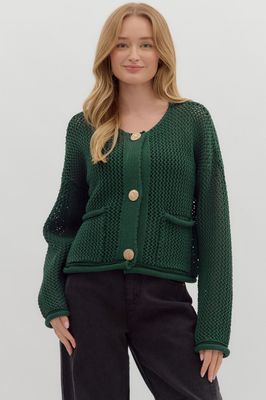 Open Weave Gold Button Sweater
