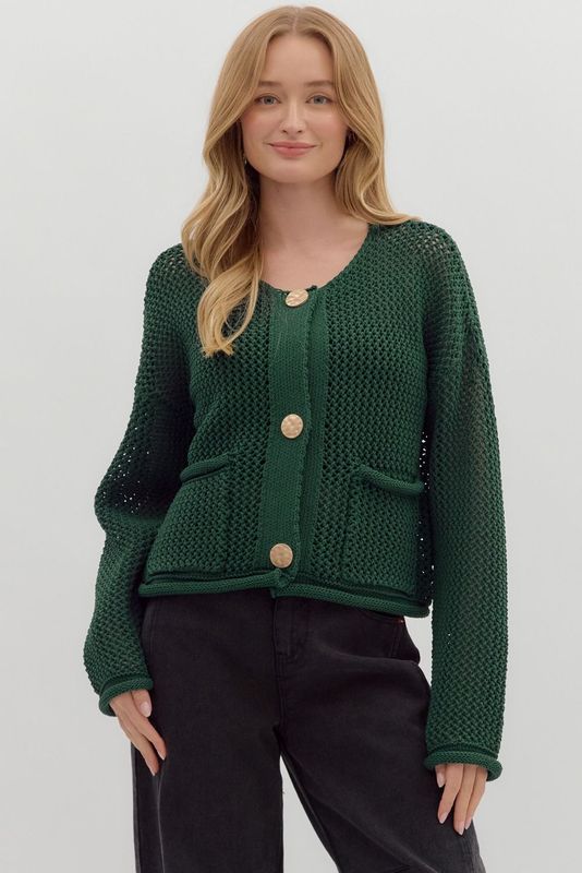 Open Weave Gold Button Sweater