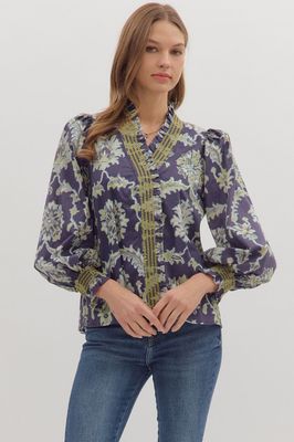 Floral Ruffle Trim Top