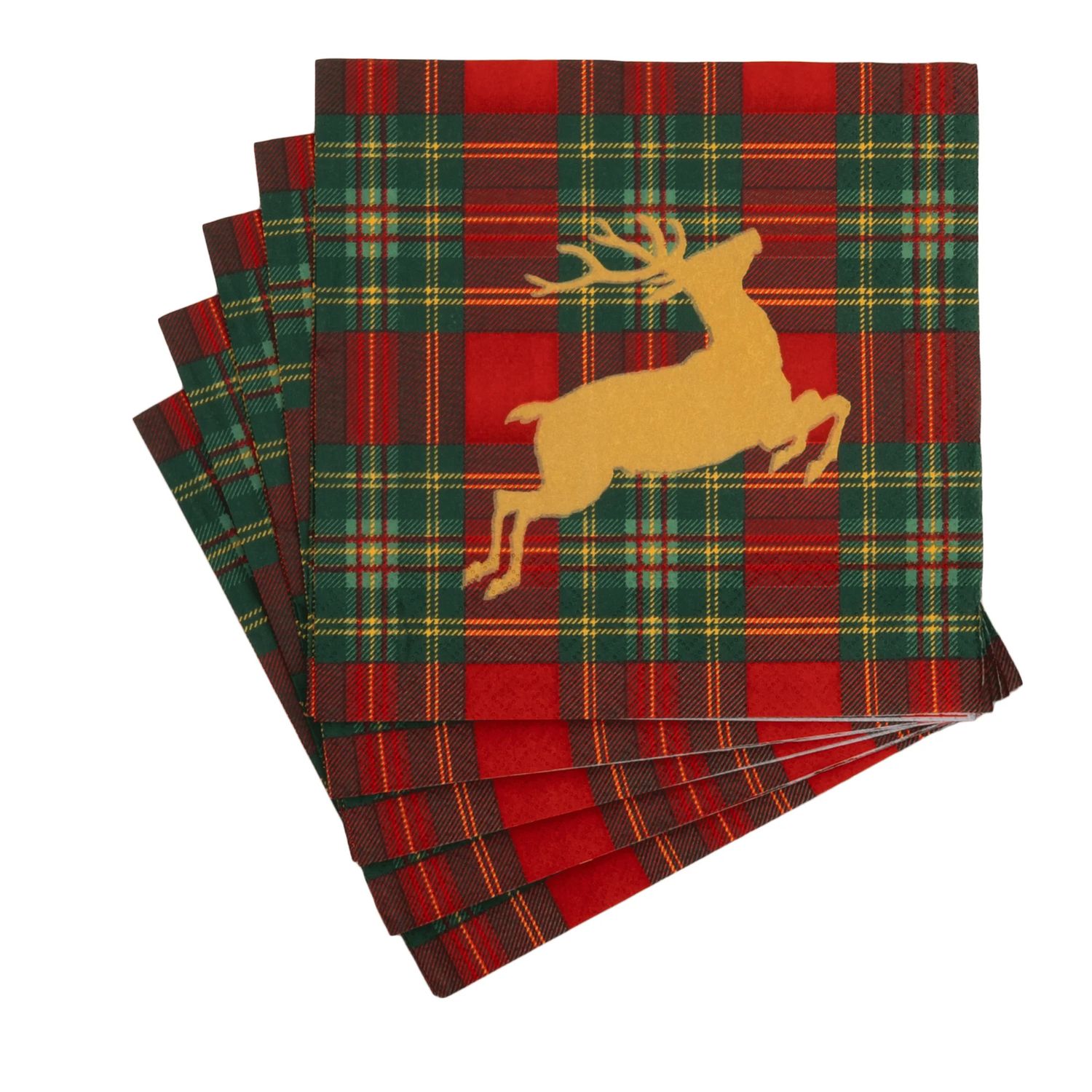 Reindeer Tartan Red Luncheon Napkins