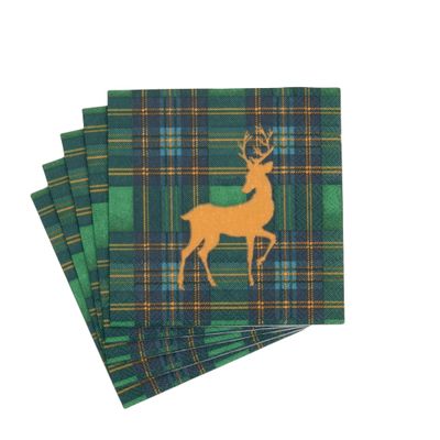Reindeer Tartan Green Cocktail Napkins